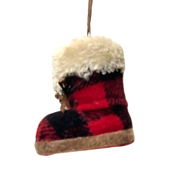 Vintage Babies' First Christmas Miniature Plaid Fur-Lined Boot Ornament - Picture 4 of 10